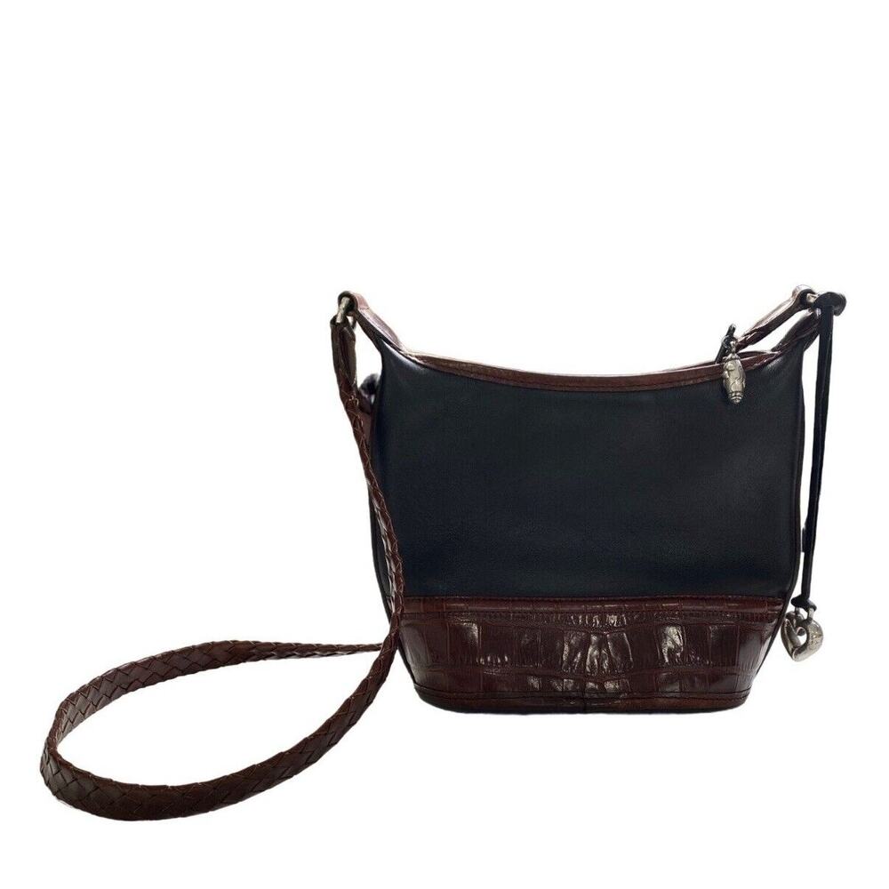Brighton 2-Tone Croc Bucket Crossbody Bag Soft Leather Zipper Pockets 8.5" x 7"‎